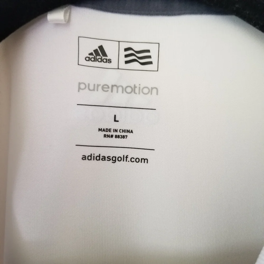 EUC Adidas Golf Polo Shirt - Men's Large - White with Grey Stripes - EUC!